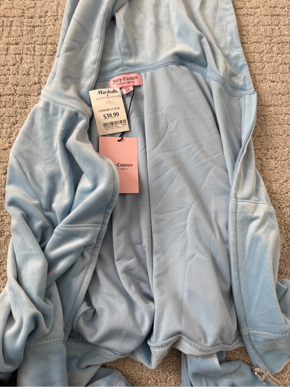 Juicy Couture Light Blue Velour Zip-Up Hoodie